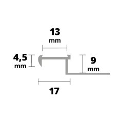 Treppenkante ALU eloxiertSILBER matt 9x17x2500mm für TRED-Band 13mm