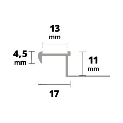 Treppenkante ALU eloxiertSILBER matt 11x17x2500mm für TRED-Band 13mm