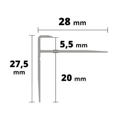 Treppenkante für H 5,5mm ALU eloxiert SILBER matt selbstklebend 27,5x2700mm