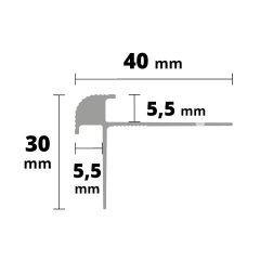 Treppenkante für H 5,5x5,5mm ALU eloxiert SILBER matt selbstklebend 30x40x2700mm